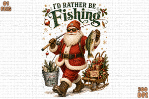 Funny Santa Fishing Christmas PNG, a Seasonal Illustration by Sublimation Artist