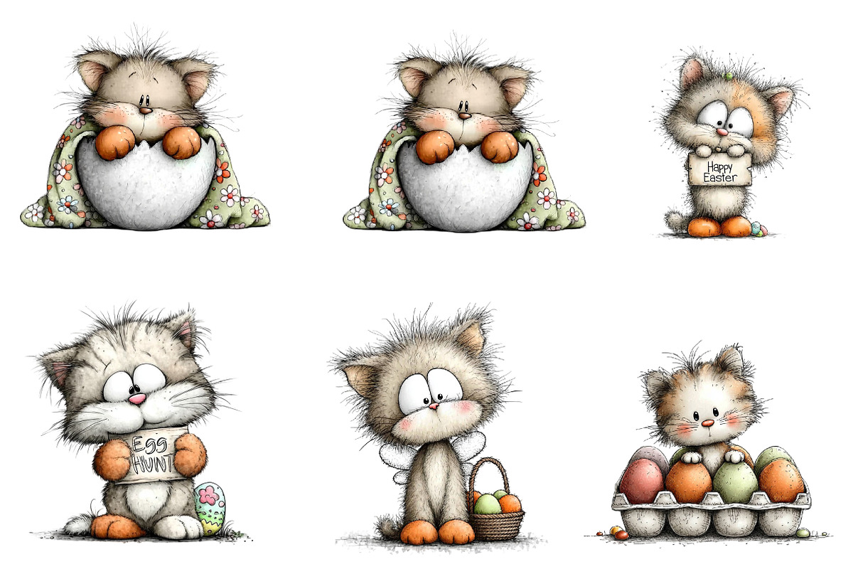 whimsical easter cats clipart, an Illustration by CreationArt (Photo 2 of 6)