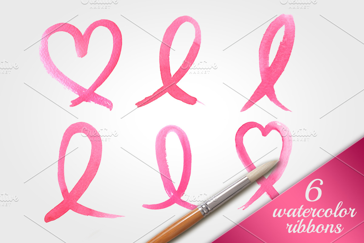 Watercolor Breast Cancer ribbon set, an Illustration by Nikelser (Photo 3 of 3)
