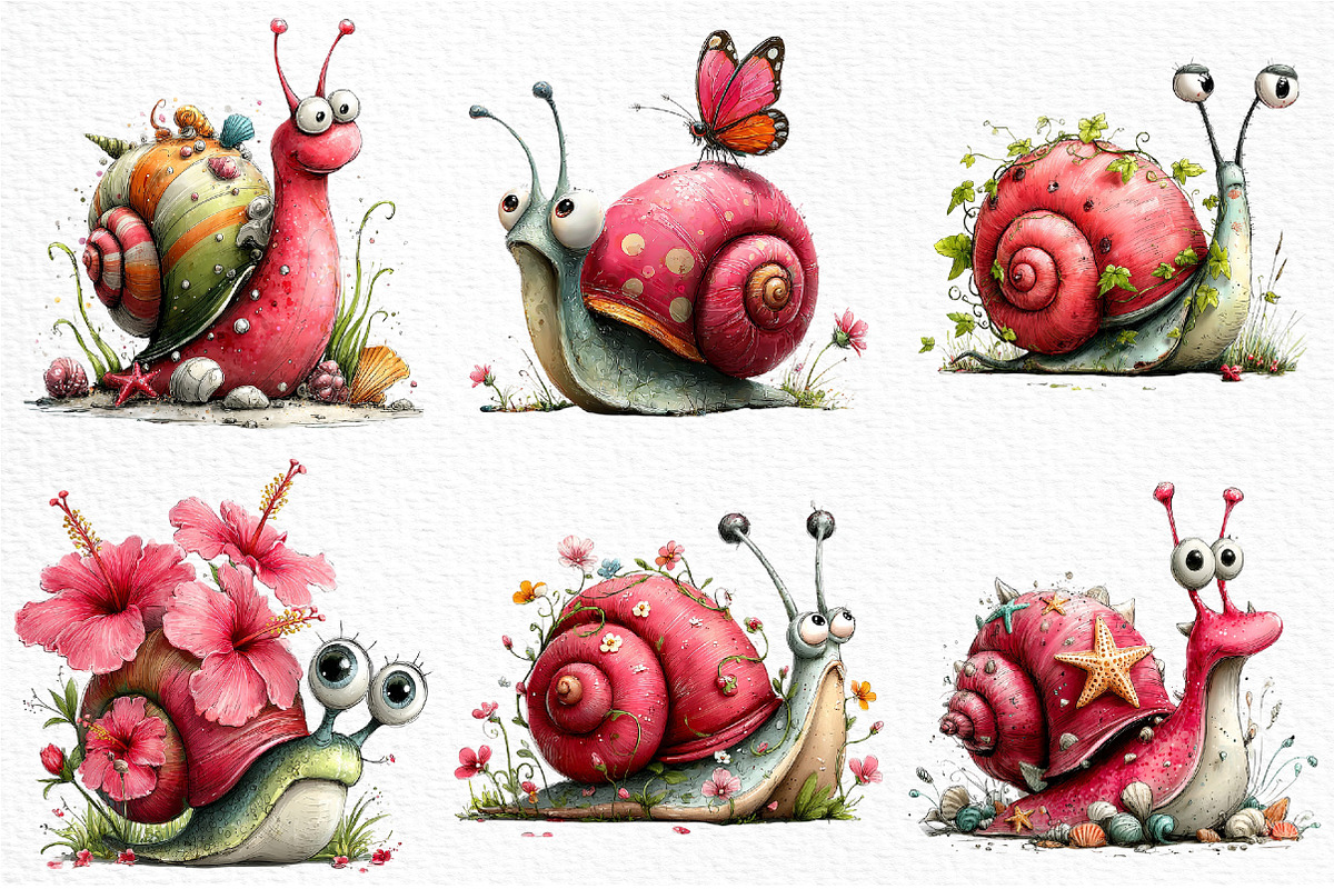 Whimsical Summer Snail Clipart, an Illustration by Craft Nest (Photo 5 of 12)
