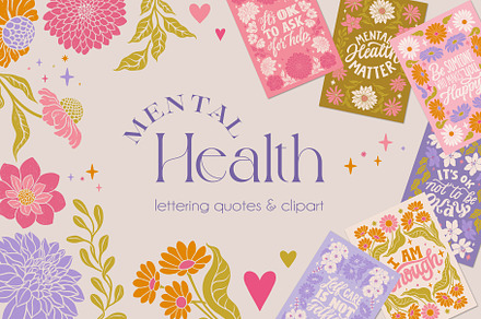 Mental Health lettering & clipart, an Illustration by ElenKoss