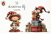 Whimsical Christmas Elves Clipart, a Seasonal Illustration by Nicolle's Colorful Art (Thumbnail 1 of 3)