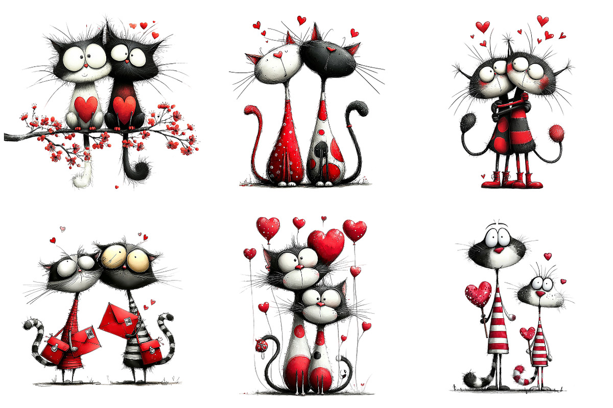 Valentine Romantic Cat Couple, an Illustration by Craft Nest (Photo 3 of 9)