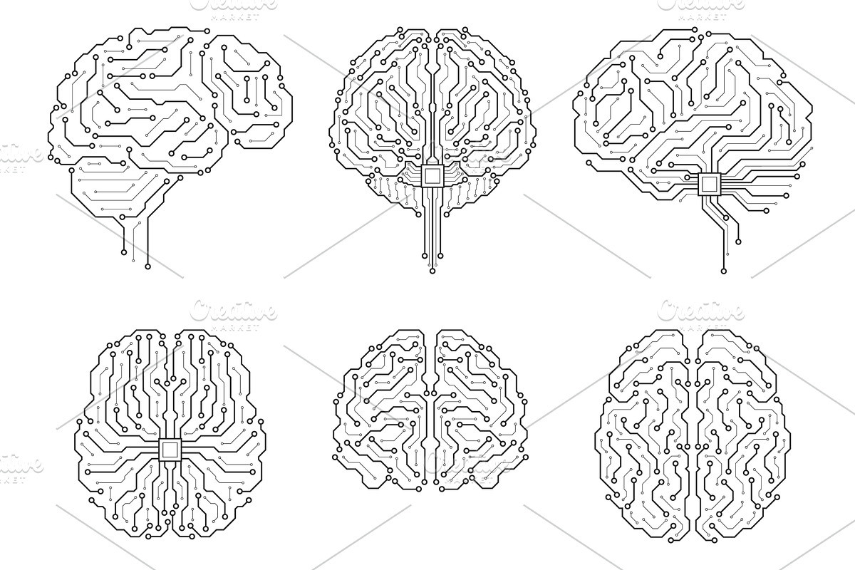 Circuit board brains. Technical, a Technology Illustration by YummyBuum