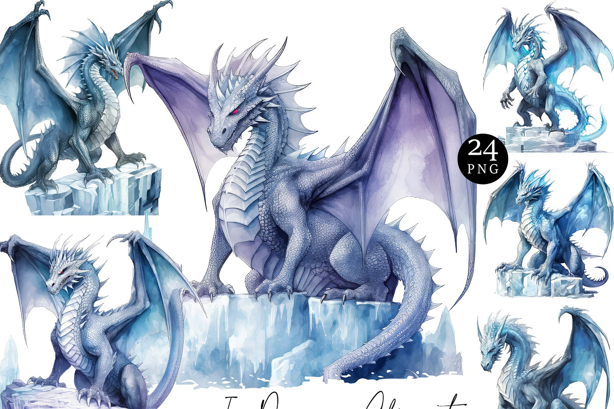 Watercolor Ice Dragons Clip Art, an Animal Illustration by Design Scotch (Photo 1 of 7)