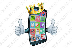 Mobile Phone King Crown Thumbs Up, a Technology Illustration by Christos Georghiou