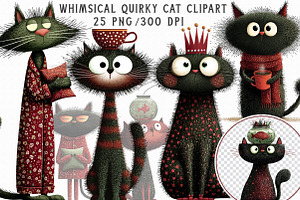 Whimsical Quirky Cat Clipart, an Illustration by Libby Wishes