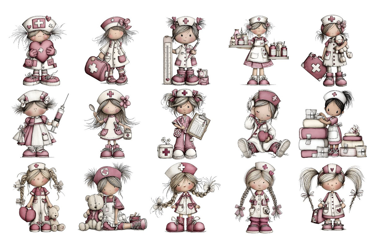 Pink Nurse PNG Clipart Bundle, a Person Illustration by Nicolle's Colorful Art (Photo 2 of 4)