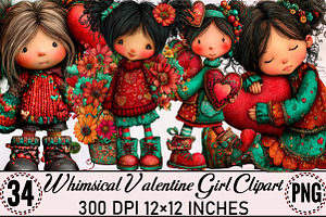 Whimsical Valentine Girl Clipart Bun, an Illustration by SVGArt