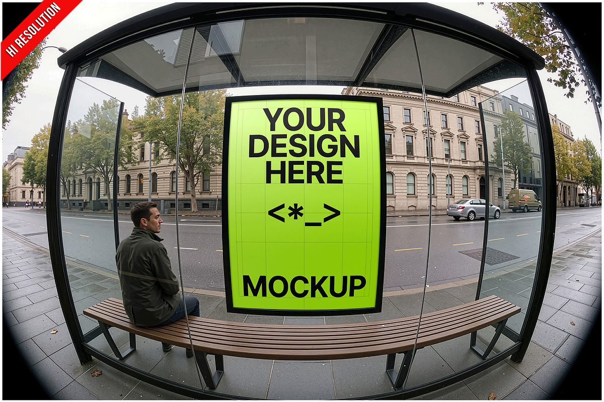 Bus Stop Billboard Fisheye Lens PSD, a Wearable Device Mockup by Bruno's Shop (Photo 1 of 3)