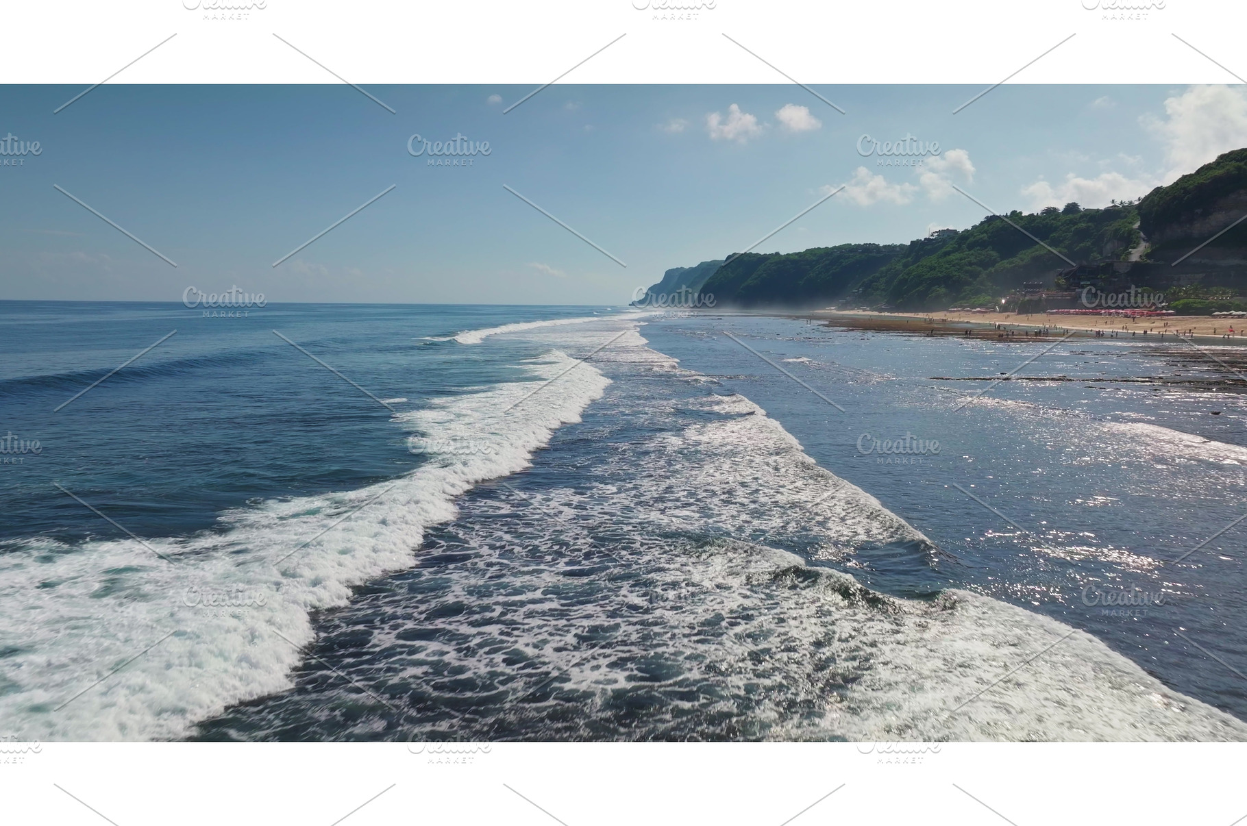 Aerial view of ocean waves breaking, a Nature Photo by Goinyk