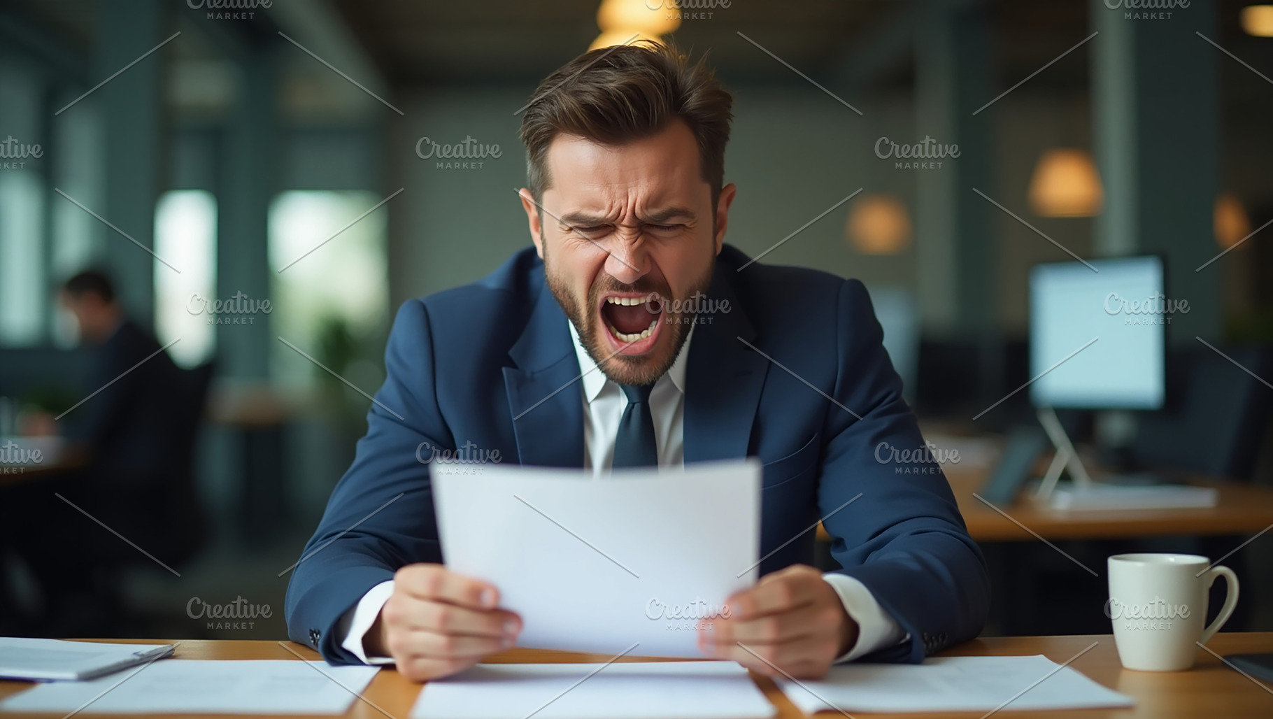 Depressed Businessman at His Desk Lo, a Business Photo by Stock Shape