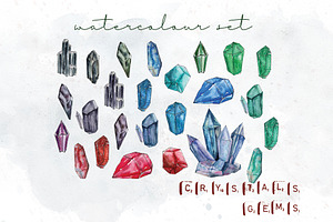 Watercolor Crystals Gems Set