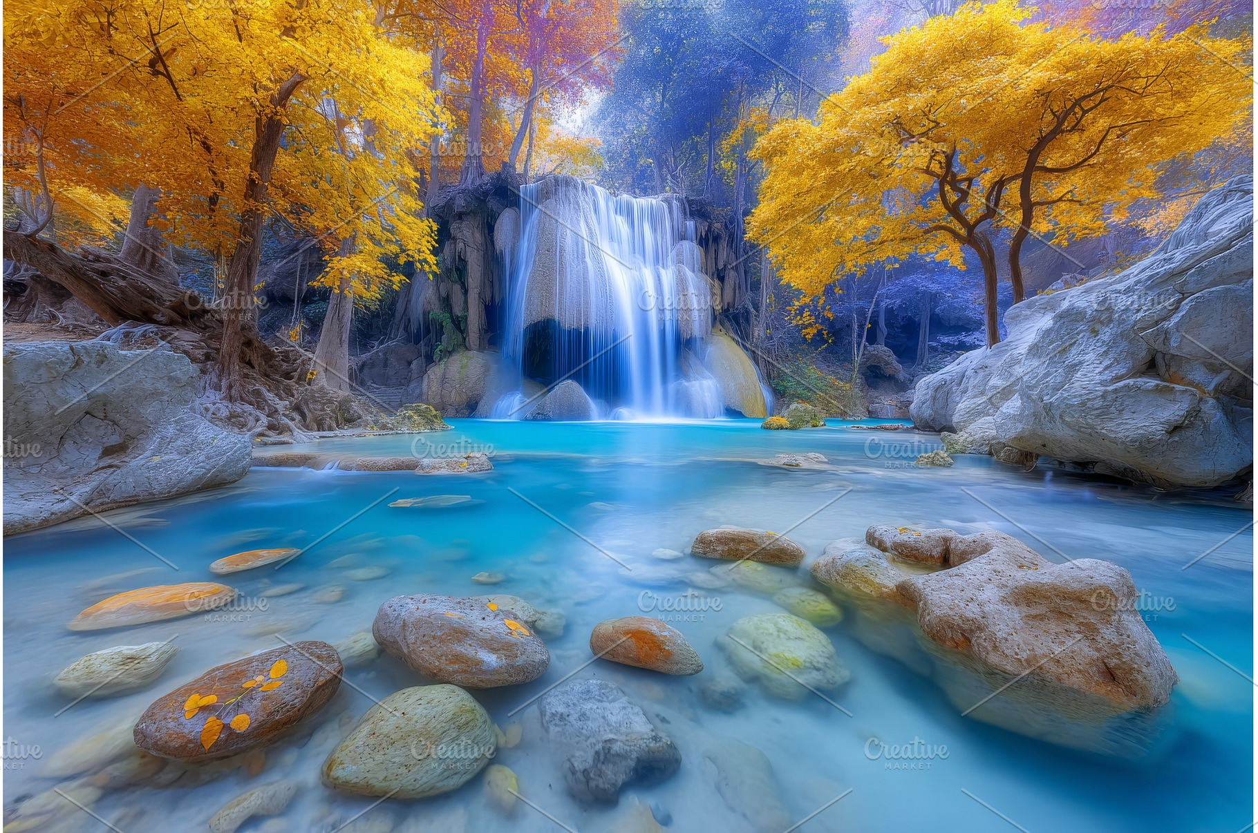 Vibrant waterfall surrounded by, a Nature Photo by ZinetroN