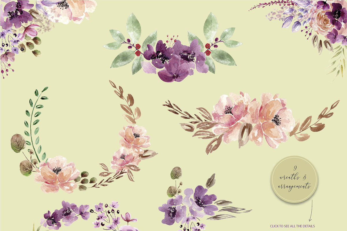 Violet Watercolor Floral Set, an Illustration by Anis Illustration (Photo 8 of 10)
