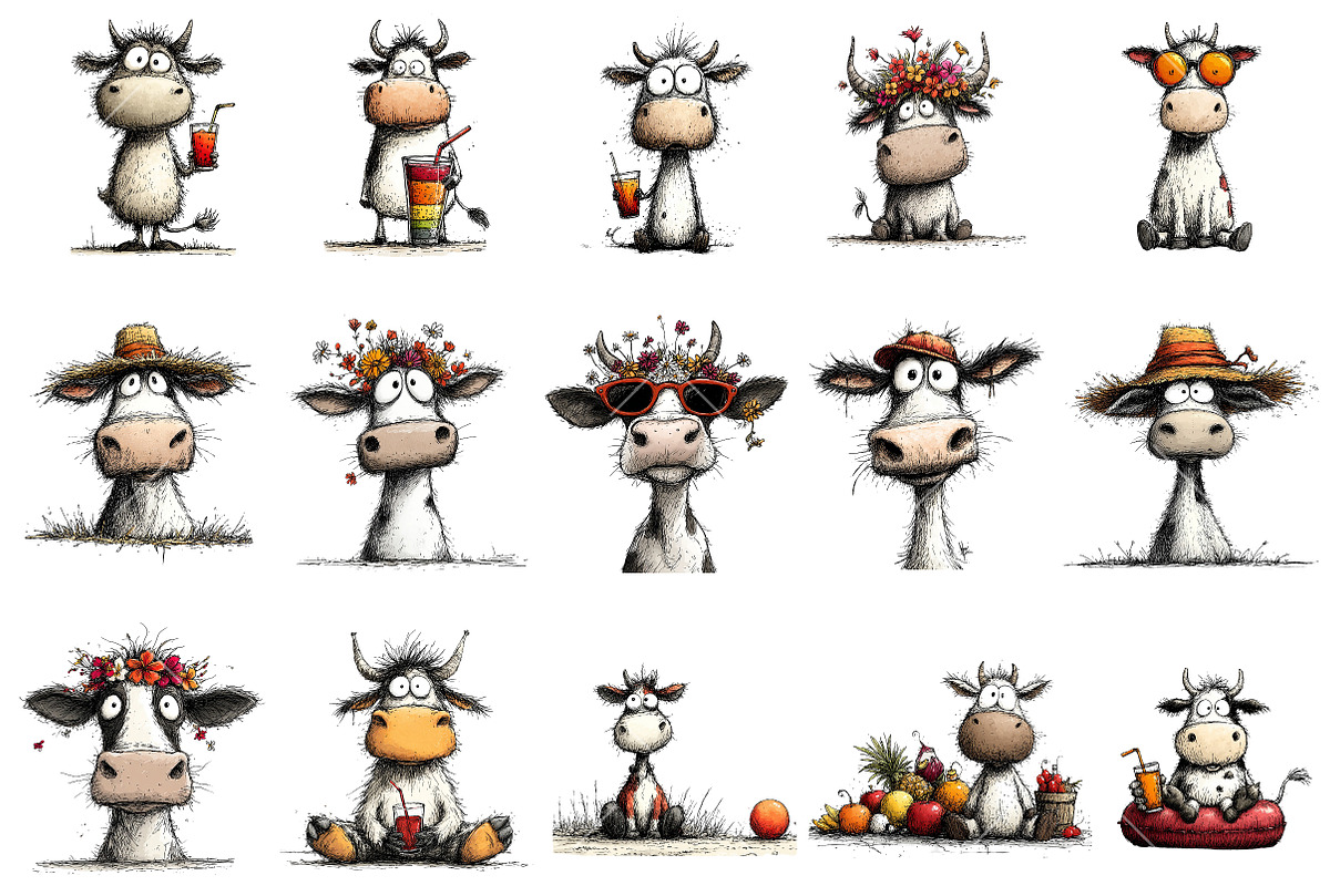 Whimsical Summer Cow Clipart, an Illustration by OK Design (Photo 3 of 6)