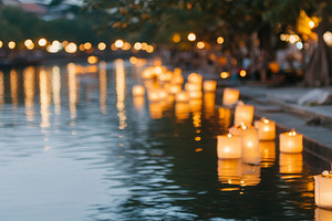 Asian festival Yi Peng lanterns floa, a Photo by Dvoevnore photos