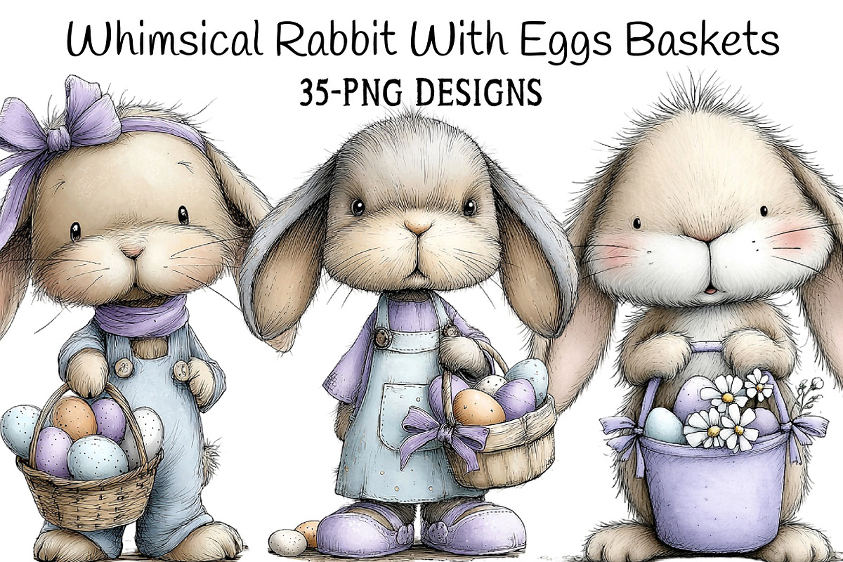 Whimsical Rabbit Clipart with Eggs B, an Illustration by Daily.Designs (Photo 1 of 8)