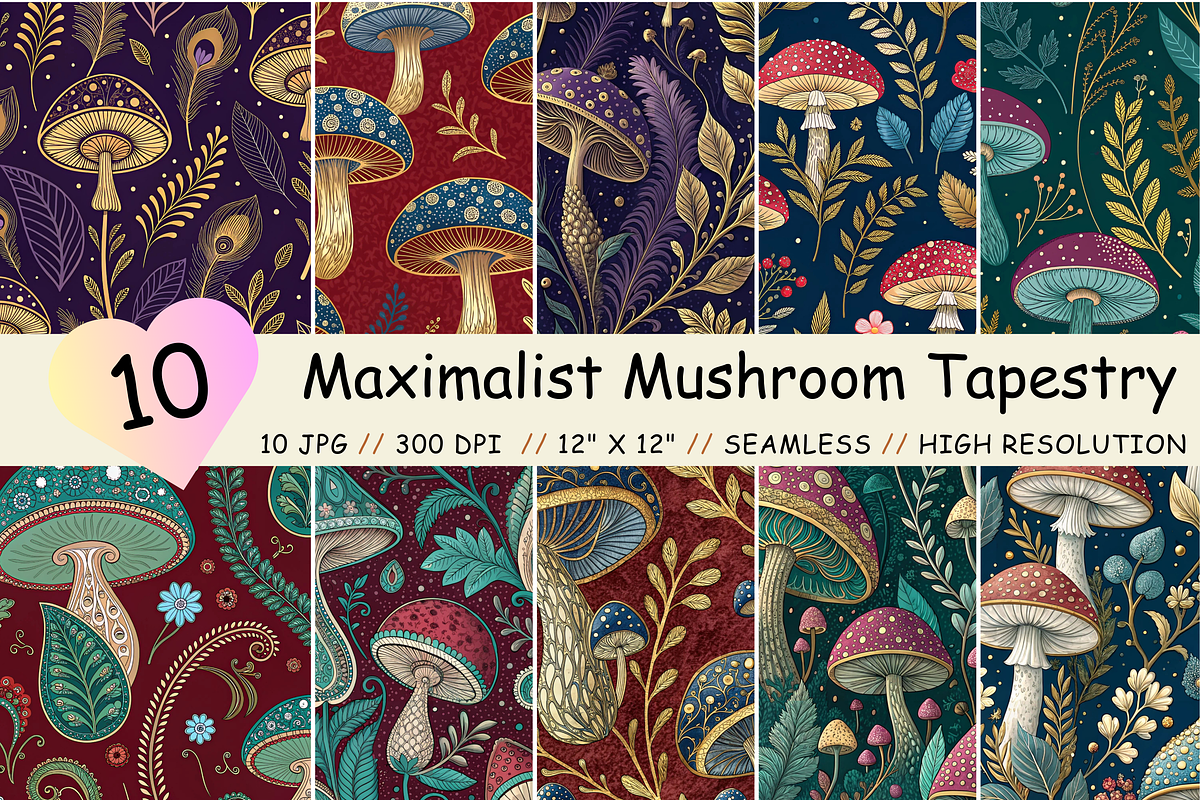 Maximalist Mushroom Tapestry Pattern, a Pattern Graphic by FloridPrintables (Photo 1 of 12)