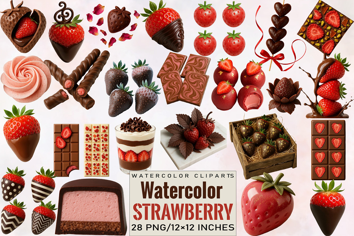 Watercolor Chocolate Strawberry Clip, an Illustration by SVGArt (Photo 1 of 7)