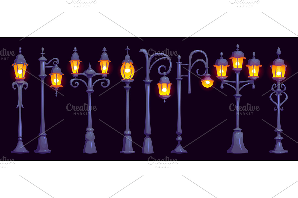 Cartoon old light post streetlight, an Object Illustration by Vector Tradition