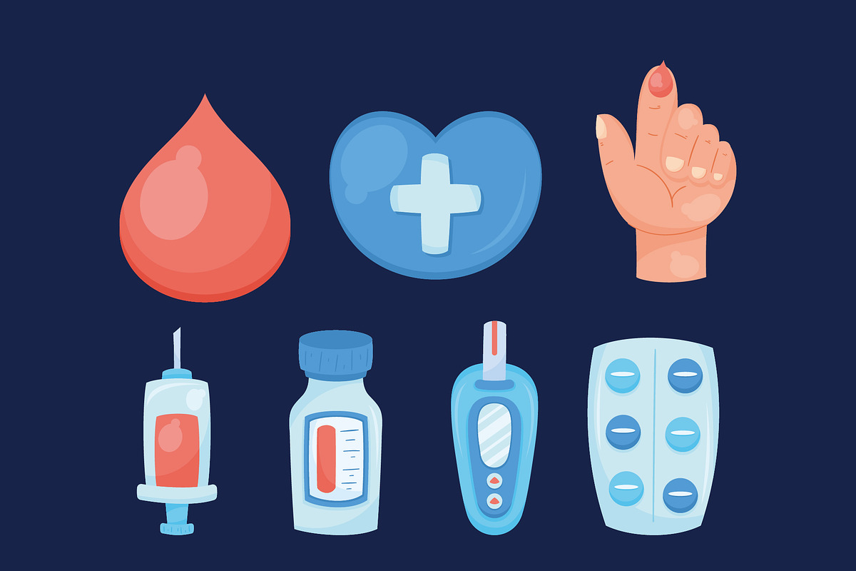 Diabetes Medical Health Icons Set preview 2