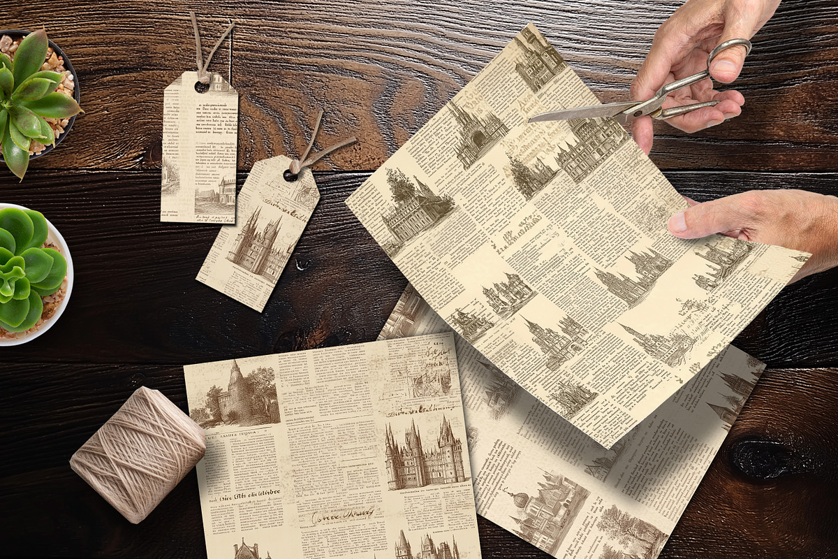 Old World Gazette Scrapbook Papers, a Background Graphic by V Design Creator (Photo 5 of 12)