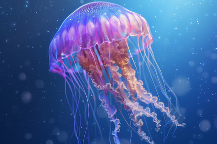 A stunning jellyfish hovers in tranq, a Photo by Tanuart