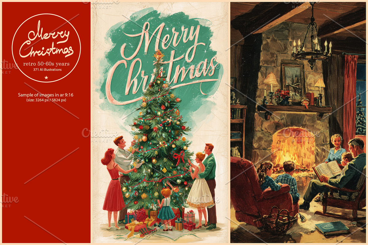 Retro Christmas illustrations, a Seasonal Illustration by Pundateam (Photo 2 of 7)