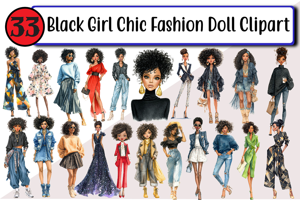 Black Girl Chic Fashion Doll Clipart, an Illustration by Design Market (Photo 1 of 3)