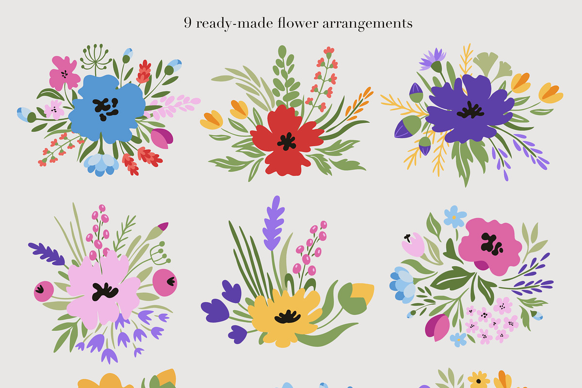 Modern BLOSSOM, abstract floral set., an Illustration by Veronika Gotovceva (Photo 3 of 8)