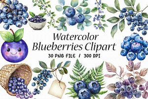 Watercolor Blueberries Clipart, an Illustration by Libby Wishes