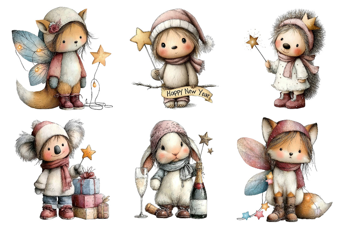 Whimsical New Year Party Animals, an Illustration by DreamArtGraphic (Photo 3 of 4)