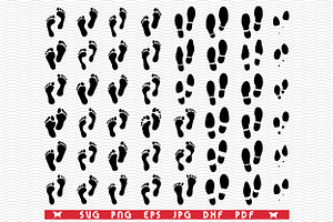 SVG Shoe and Feet Prints,Silhouettes, a Background Graphic by DesignStudioRM