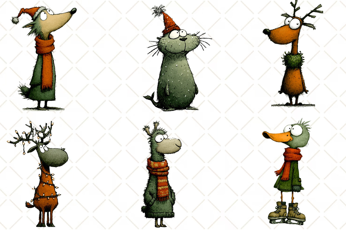 Hand Drawn Christmas Animals Clipart, an Illustration by Black Bird Studio (Photo 3 of 6)
