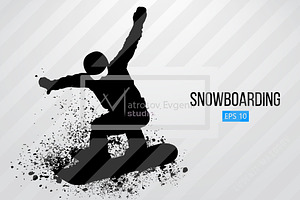 Silhouette Of A Snowboard Rider. Set