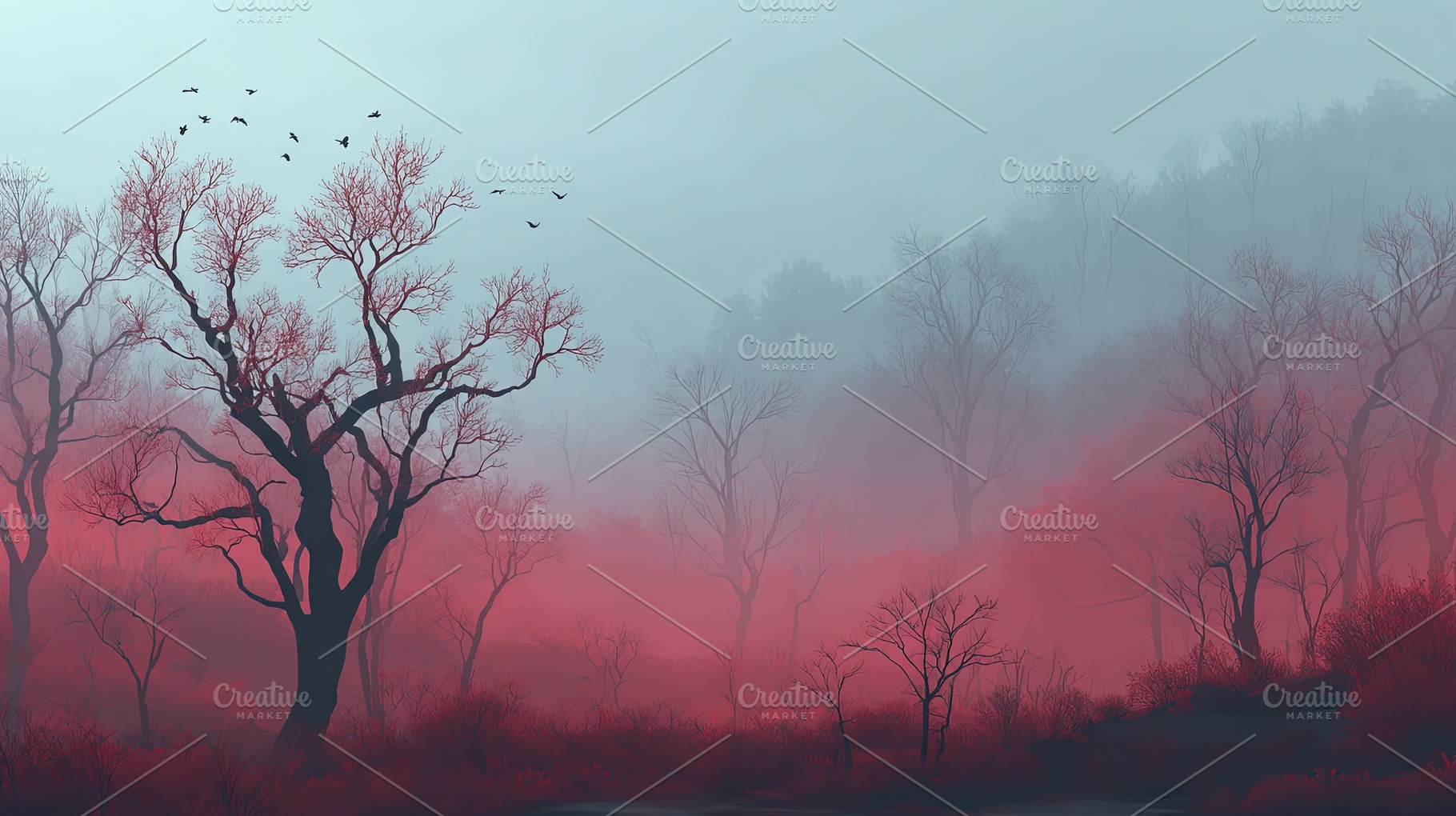 Misty Red Forest Landscape, a Nature Photo by Ales Munt