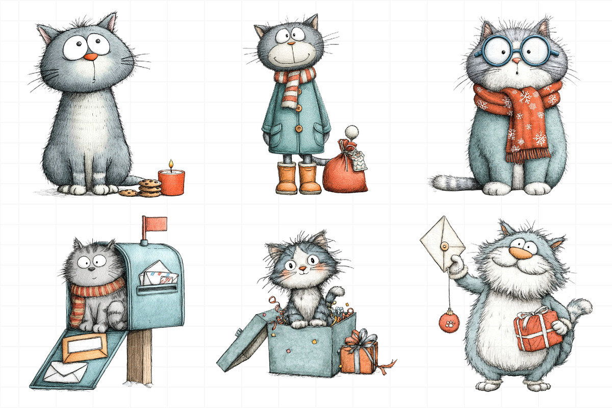 Watercolor Christmas Cat Clipart, an Illustration by Daily.Designs (Photo 3 of 5)