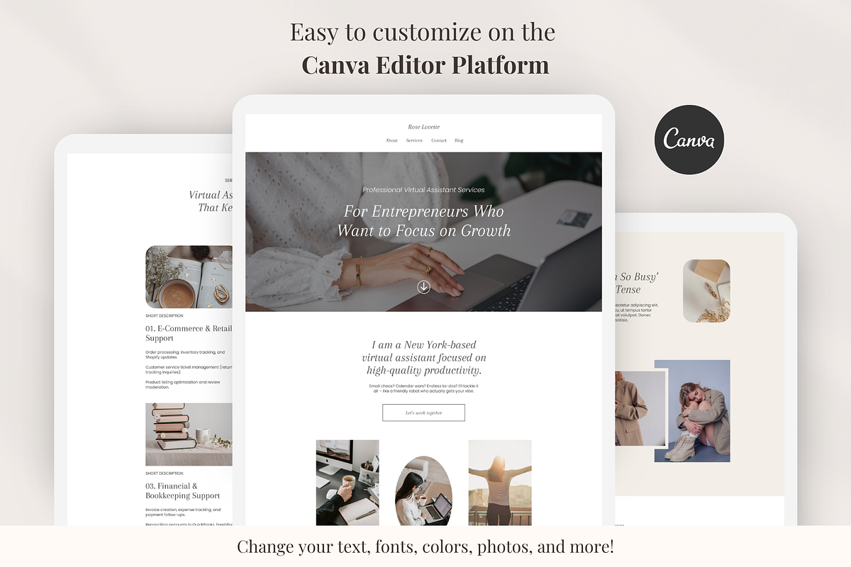 Virtual Assistant Canva Landing Page, a Landing Page Template by GlamWebDesigns (Photo 2 of 8)
