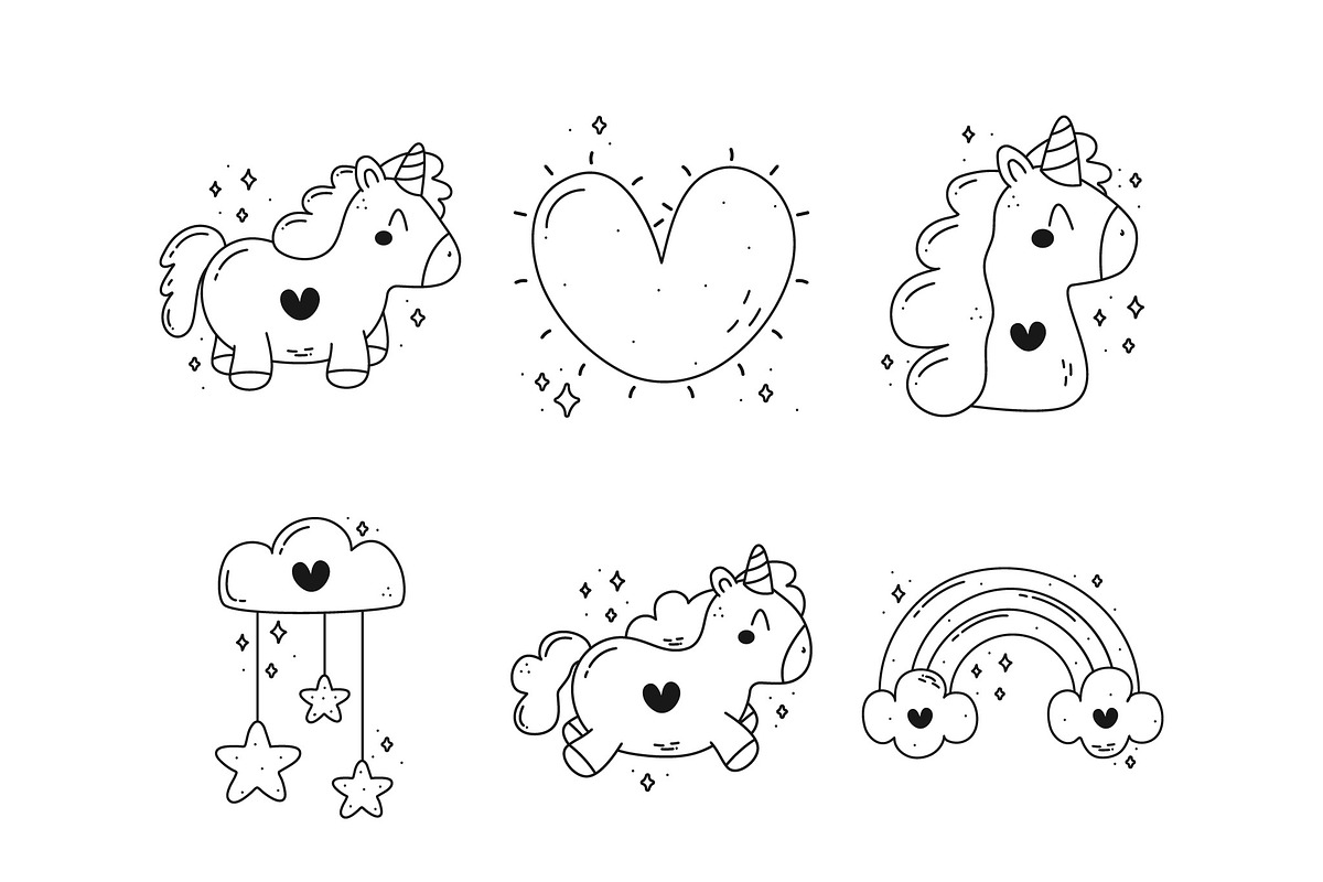Unicorn Doodle Illustration Set preview 3