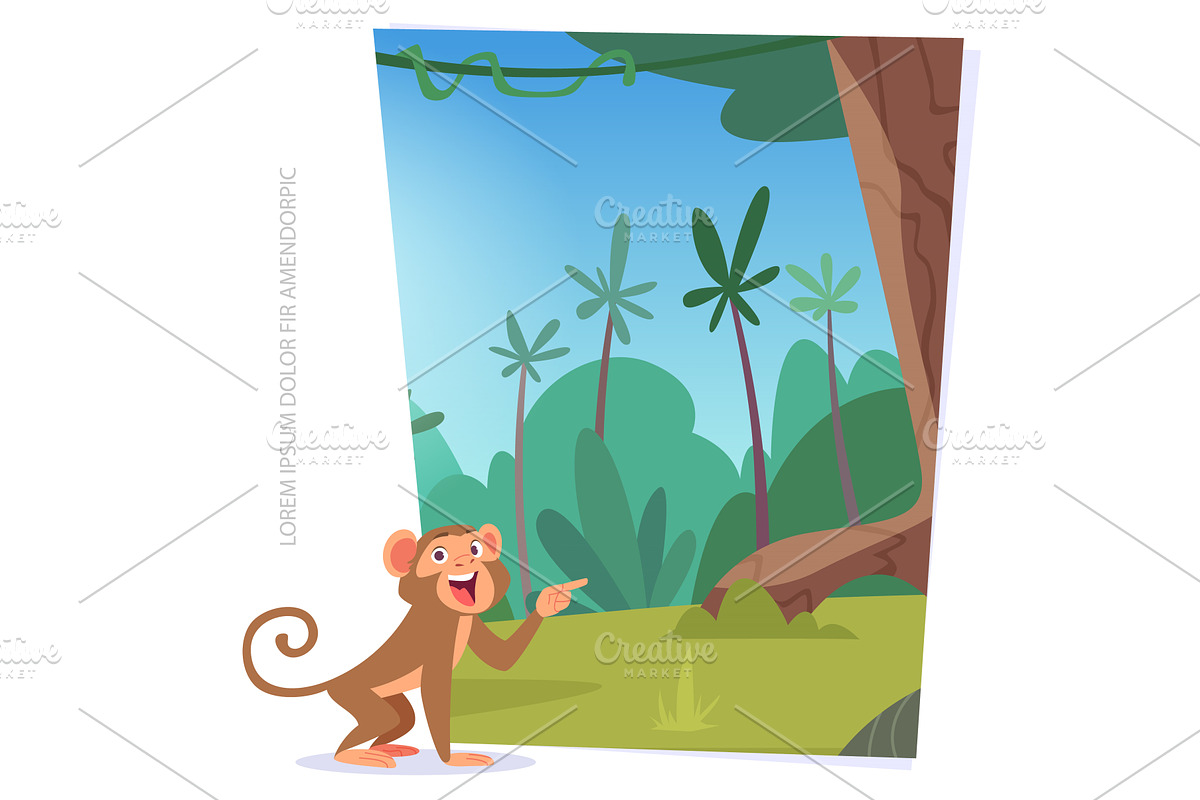 Monkey. ads background with jungle, an Animal Illustration by Onyx