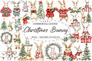 Whimsical Christmas Bunny Clipart, an Illustration by designcity5 (Thumbnail 1 of 5)