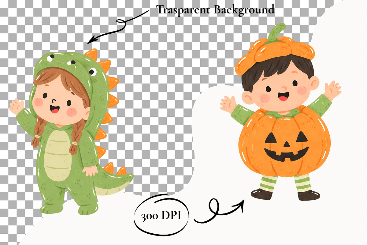 Halloween Kids Clipart Spooky Party, a Seasonal Illustration by SugarCloudStudioArt (Photo 2 of 6)
