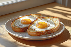 Toasted bread with fried eggs, a Food & Drink Photo by AlyaAnd