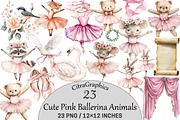 Cute Pink Ballerina Animals, an Illustration by CitraGraphics (Thumbnail 1 of 5)