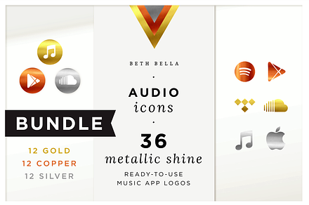 Metallic Icons Music Audio BUNDLE, an Icon by Beth Barbaglia