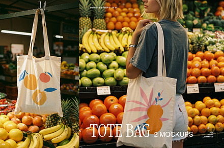 Fruit Market Tote Bag Mockup Bundle, an Apparel Mockup by Goodies.Buro