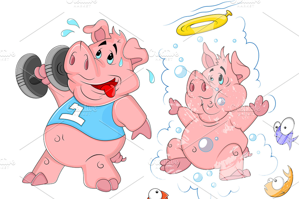 Cartoon Pig Vector 2, an Animal Illustration by TrueMitra Designs (Photo 1 of 4)
