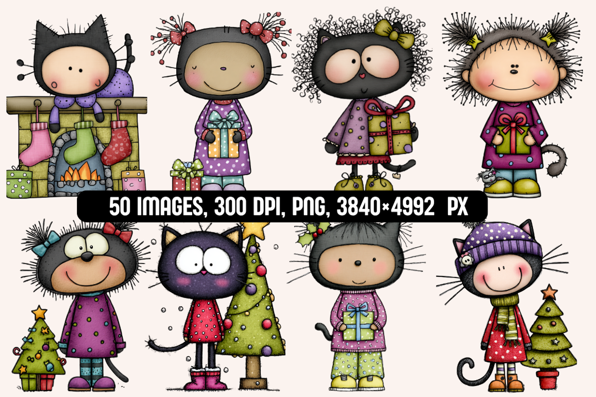Quirky Christmas Cats illustrations, an Animal Illustration by PrintHaven Designs (Photo 5 of 10)