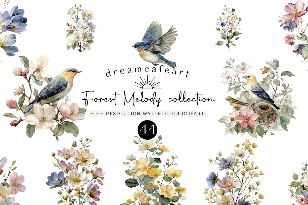 Forest Melody Watercolor Collection, an Illustration by DreamCafeArt (Photo 1 of 6)